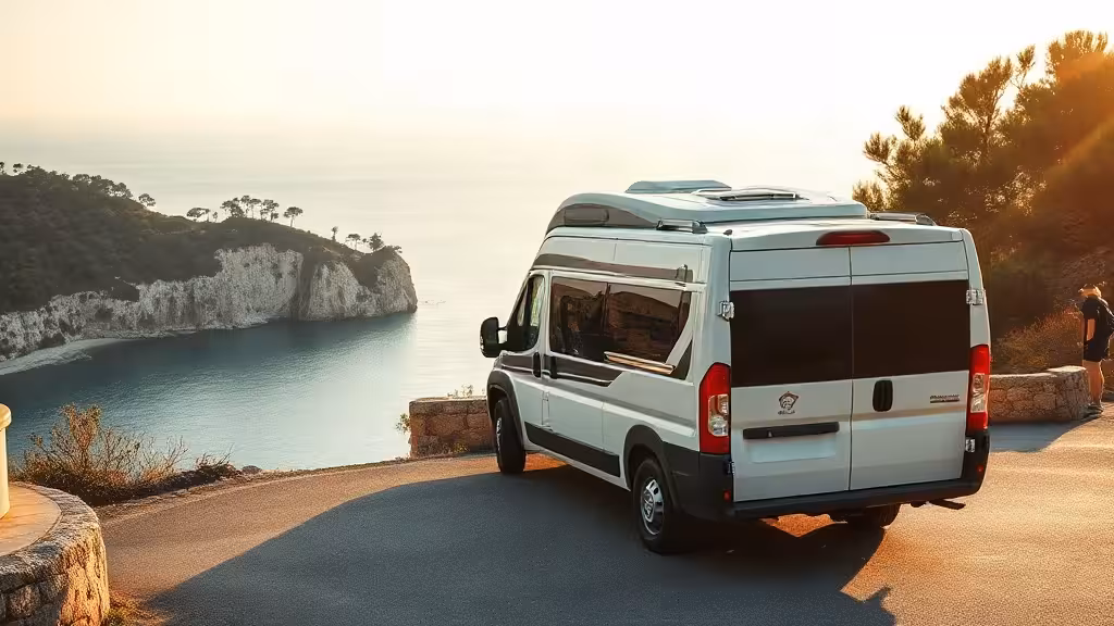 CamperDays avis : camping-car stationné face à une baie méditerranéenne française.