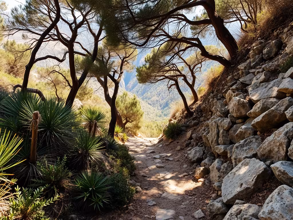 Sentier de randonnée menant aux cascades Polischellu à travers le maquis corse