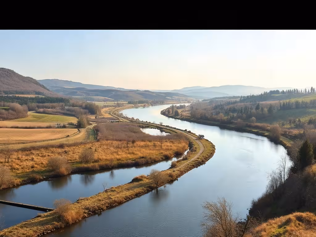 Vallée verdoyante et rivière dans l’Aisne, département 02 des Hauts-de-France