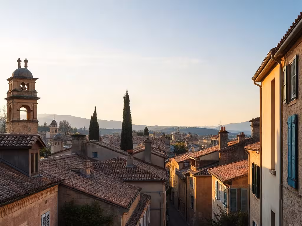 Vue de Digne-les-Bains, préfecture du 04 département, avec les collines de Haute-Provence.