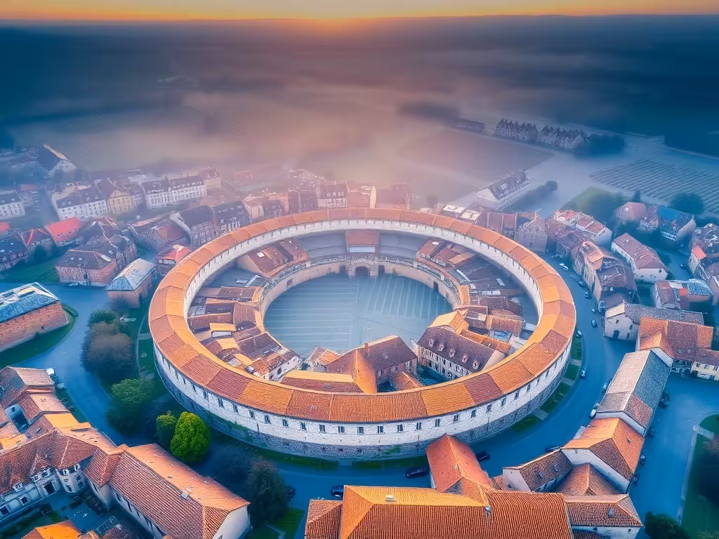 Beaune vue aérienne avec ses remparts et ses toits de tuiles vernissées en Côte-d'Or