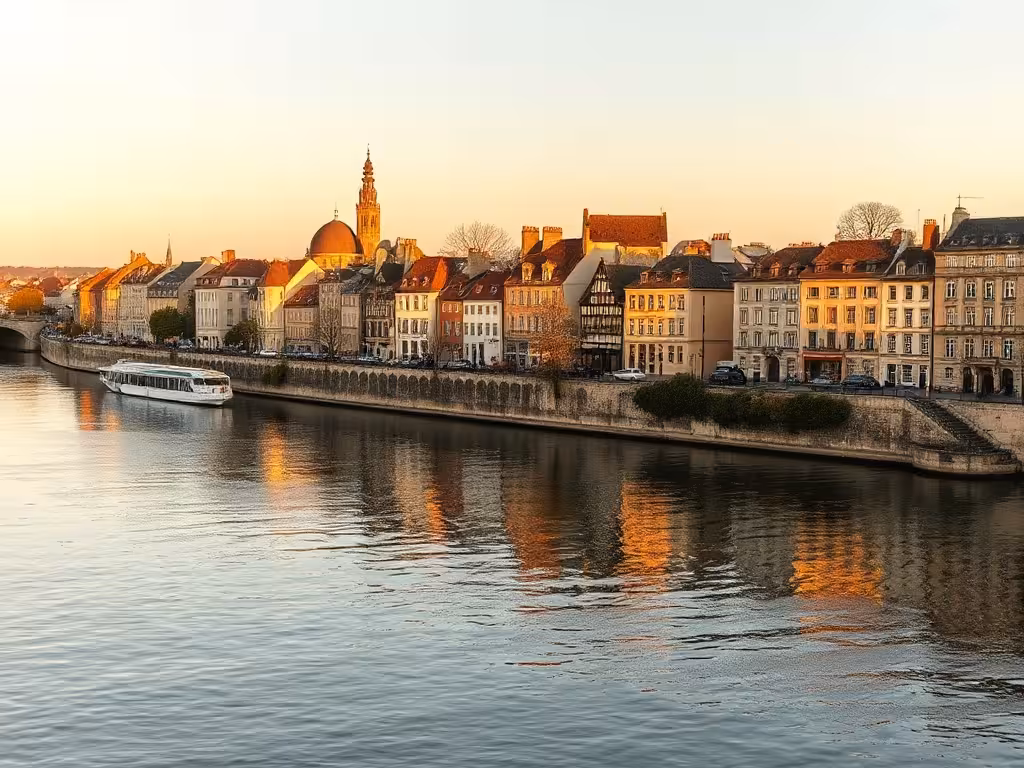 Quais historiques de Nantes le long de la Loire, architecture traditionnelle, lumière douce de fin d'après-midi