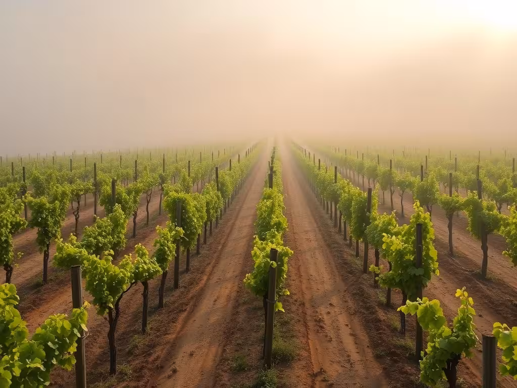 Vignoble de Chablis dans le brouillard matinal, paysage viticole du département 89