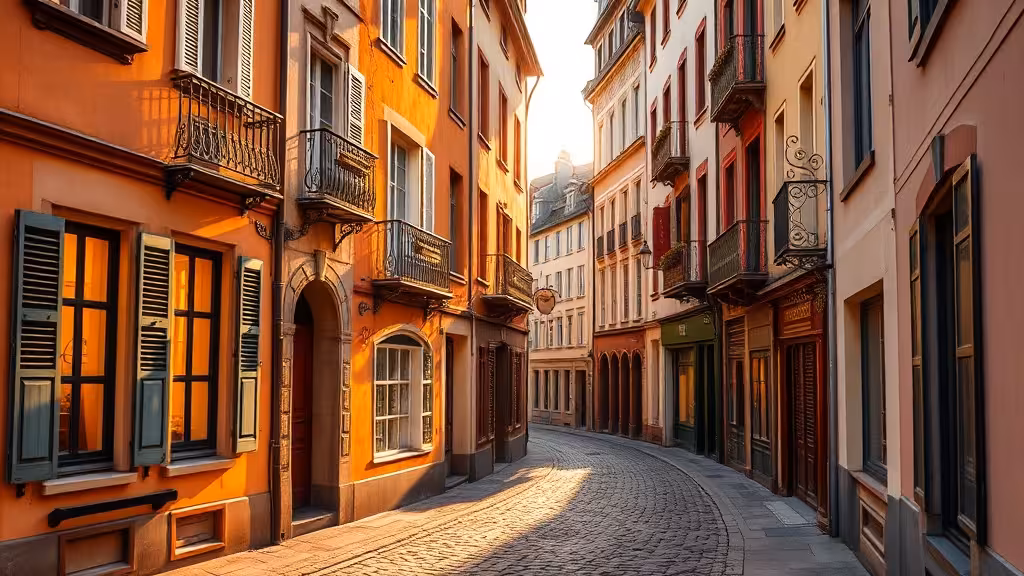 Rue du Vieux-Lille avec ses façades flamandes chaleureuses et une estaminet éclairée à l'heure d'or