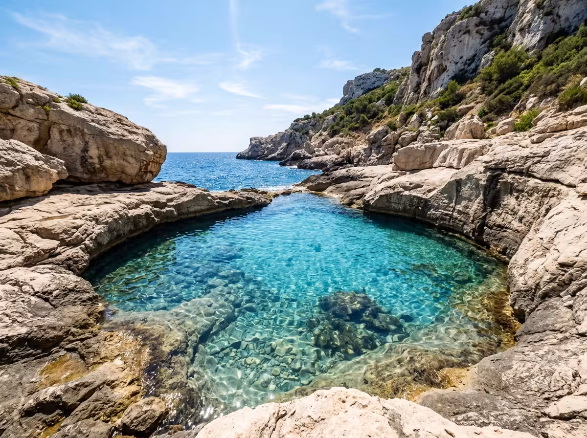 Piscine naturelle turquoise de la Figarella à Bonifato