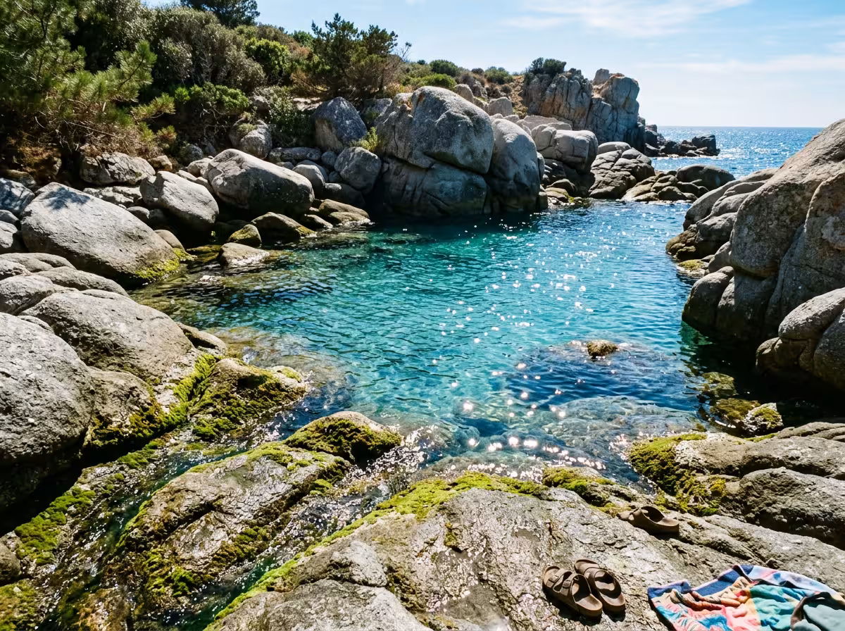 Vasque de baignade en eau turquoise et roches de granit dans la Restonica