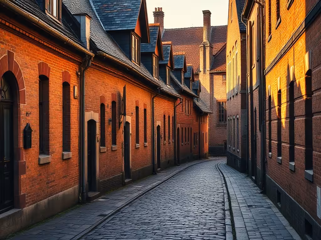Rue pavée du village de Hondschoote, charme flamand et patrimoine préservé.