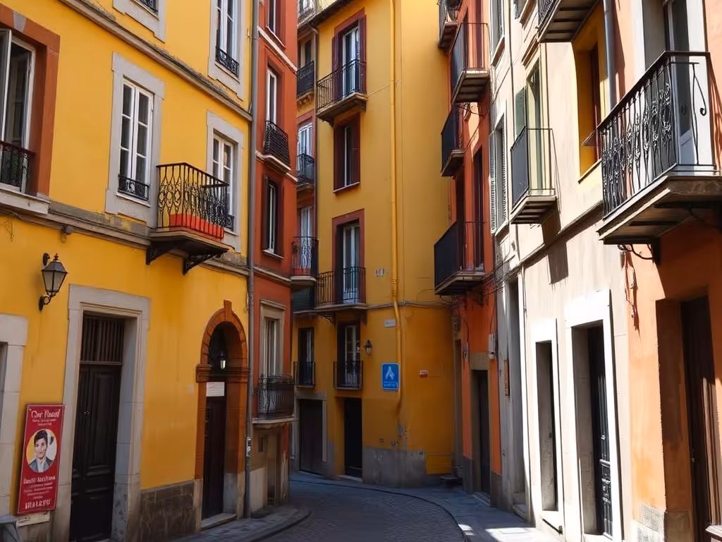 Rue pavée du quartier Croix-Rousse à Lyon avec façades colorées renaissance et balcons en fer forgé