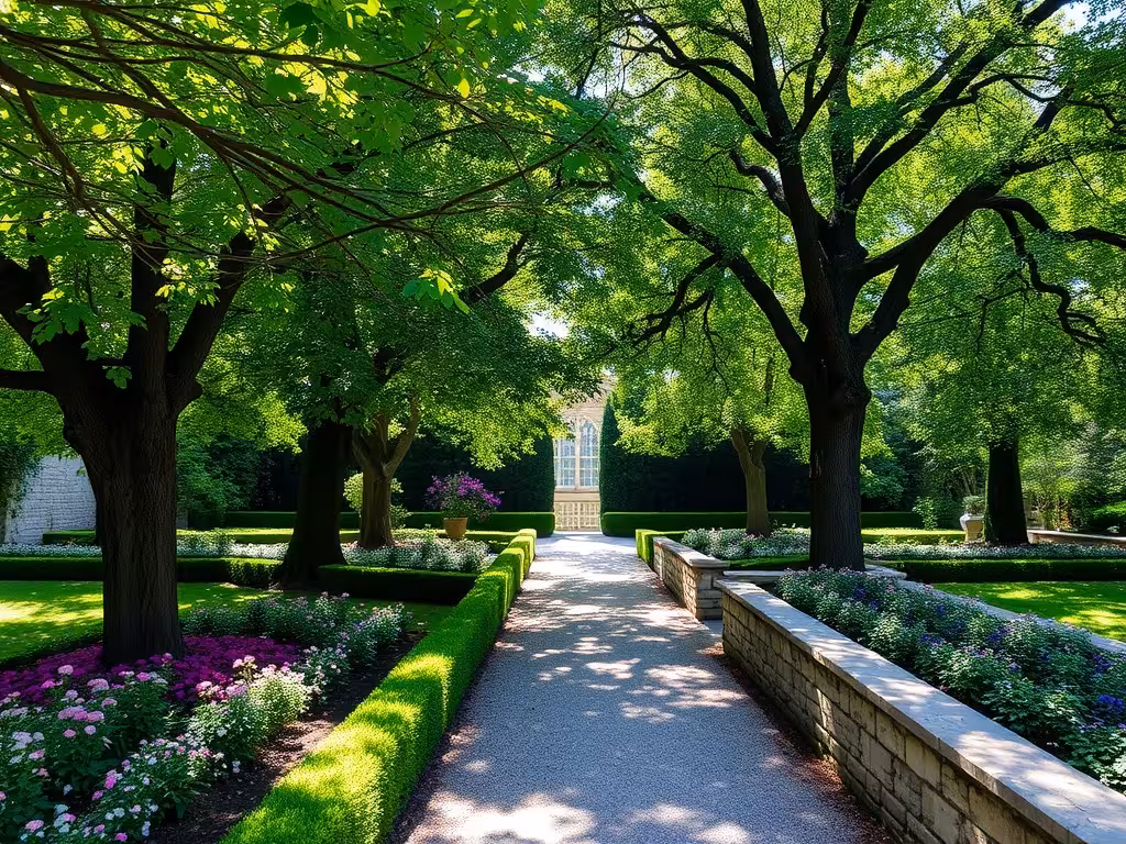 Allées ombragées et jardins fleuris du château La Roche-Jagu