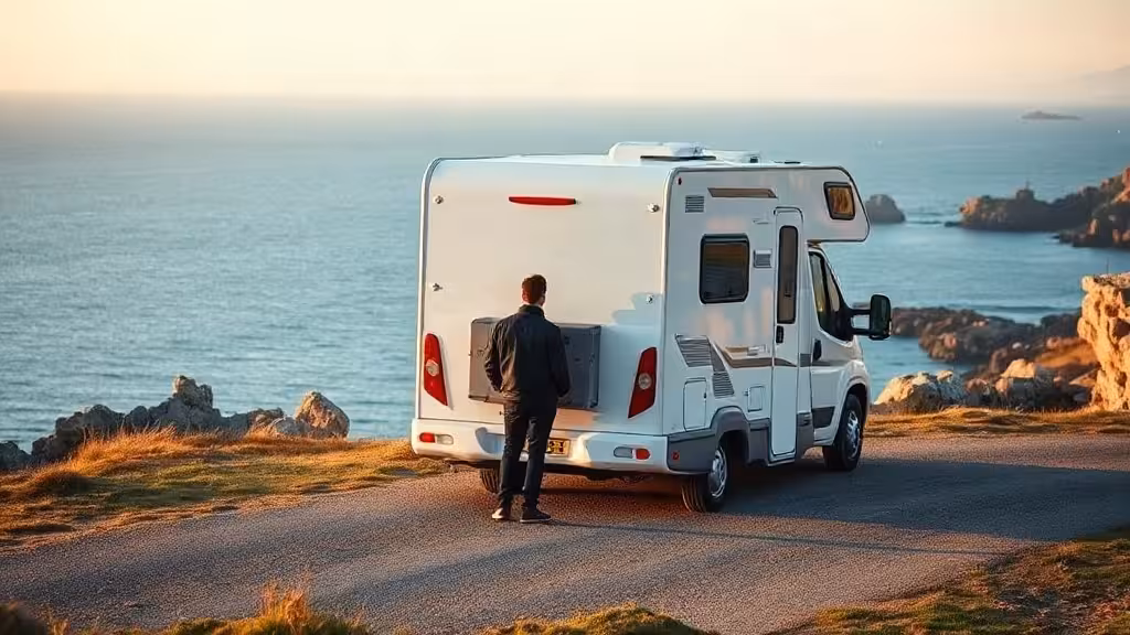Location camping car pas cher sur la côte bretonne au coucher du soleil