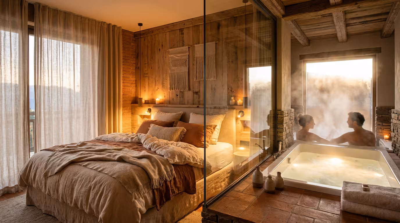 Chambre d'hôtel romantique du Mans avec balnéo et ambiance chaleureuse pour couples