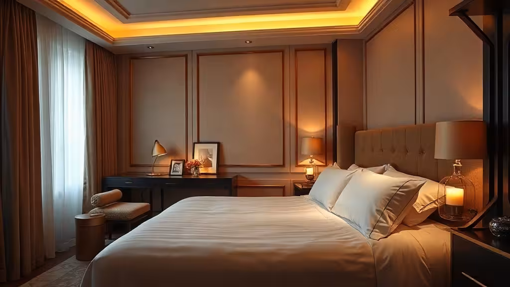 Chambre de love room avec lit luxueux, décoration élégante et ambiance romantique tamisée