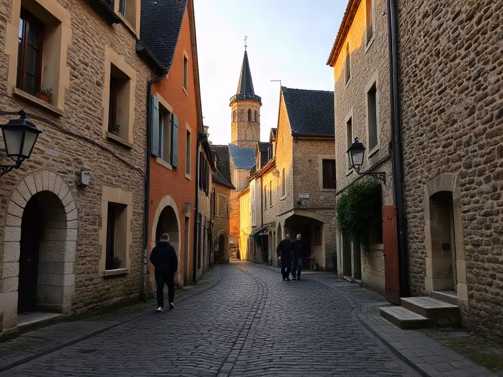 Rue du village médiéval de Montbrison avec architecture historique et charme français