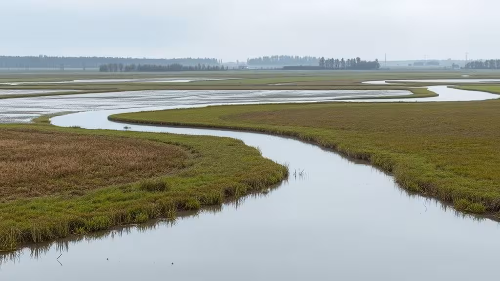 Paysage des zones humides et prairies du Parc de la Deûle à Mérignies, ambiance naturelle du Nord