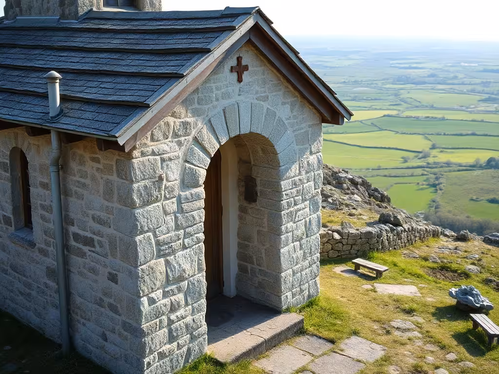 La chapelle restaurée du Mont-Saint-Michel de Brasparts, détail de l'architecture bretonne