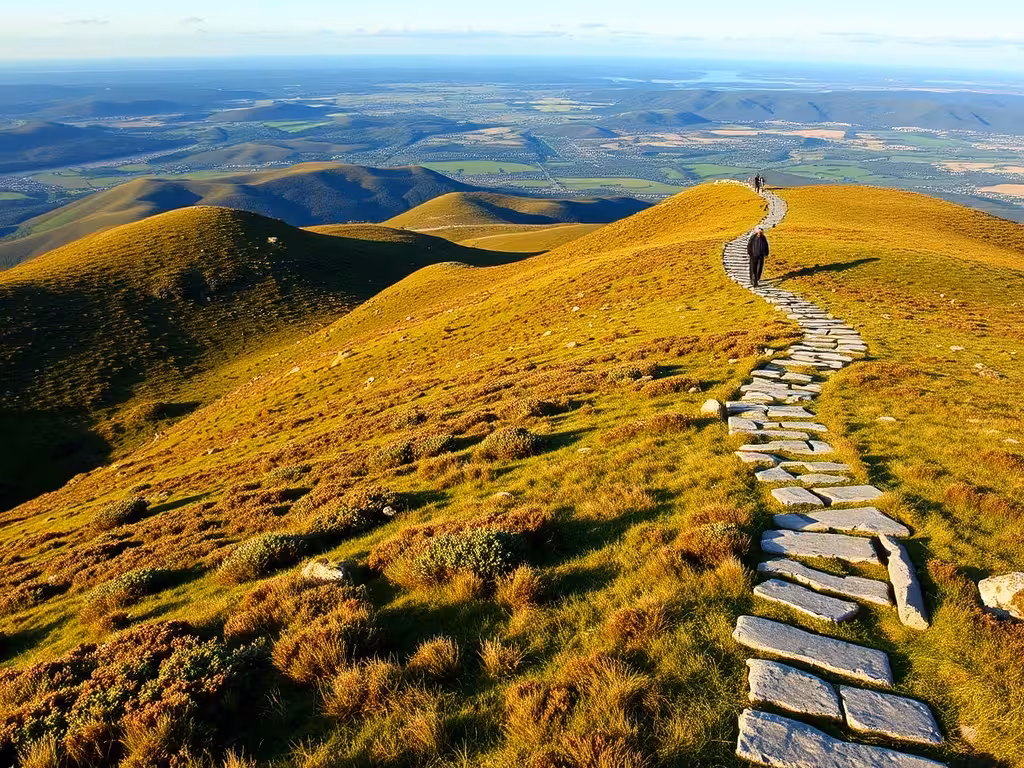 Sentier de randonnée sur les crêtes verdoyantes des Monts d'Arrée autour de Brasparts