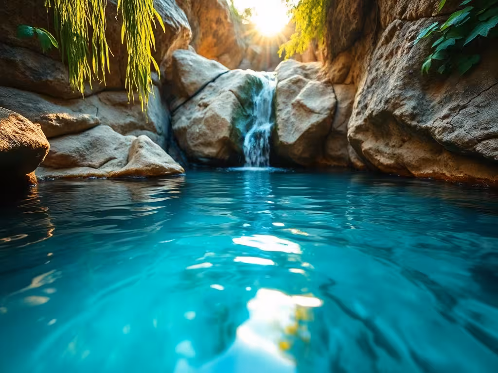 Eau cristalline turquoise d'une piscine naturelle avec cascade et roches de la vallée du Fango