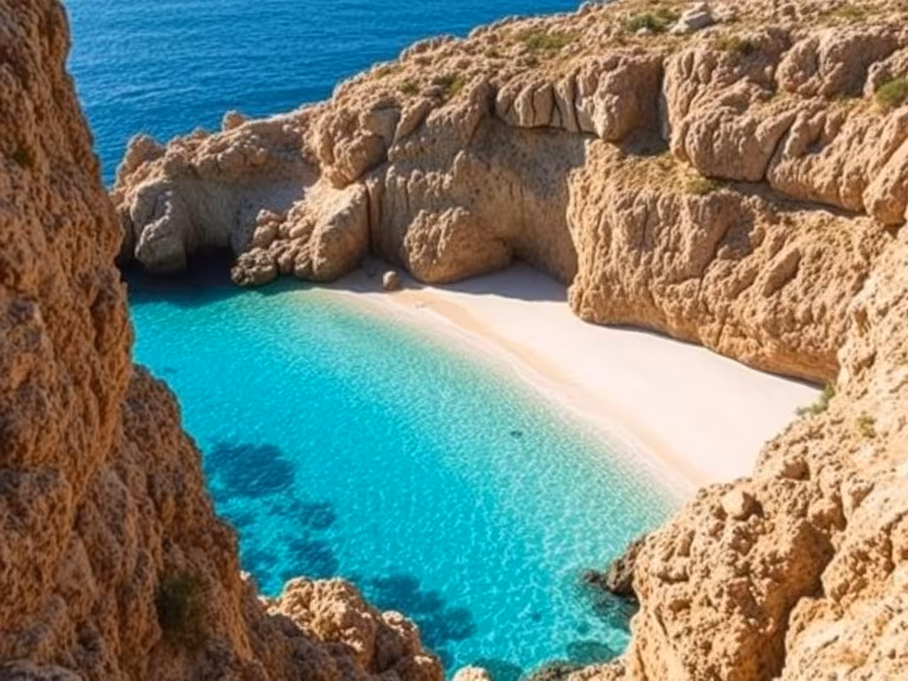 Eau cristalline et sable blanc de la plage de Stagnolu, crique méditerranéenne sauvage sans commodités