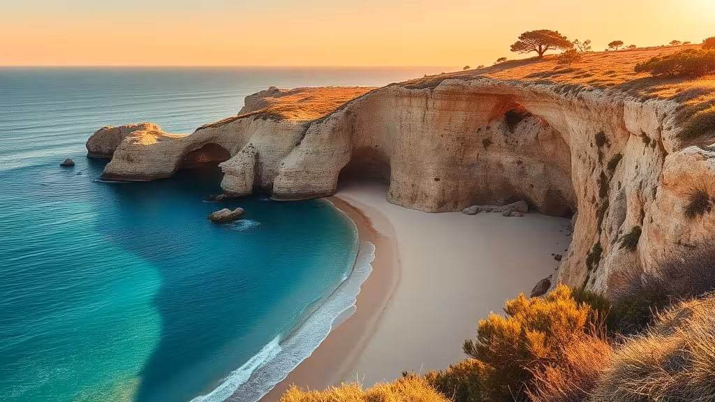 Plage du Grand Sperone à Bonifacio : eau turquoise méditerranéenne, sable blanc et falaises calcaires.
