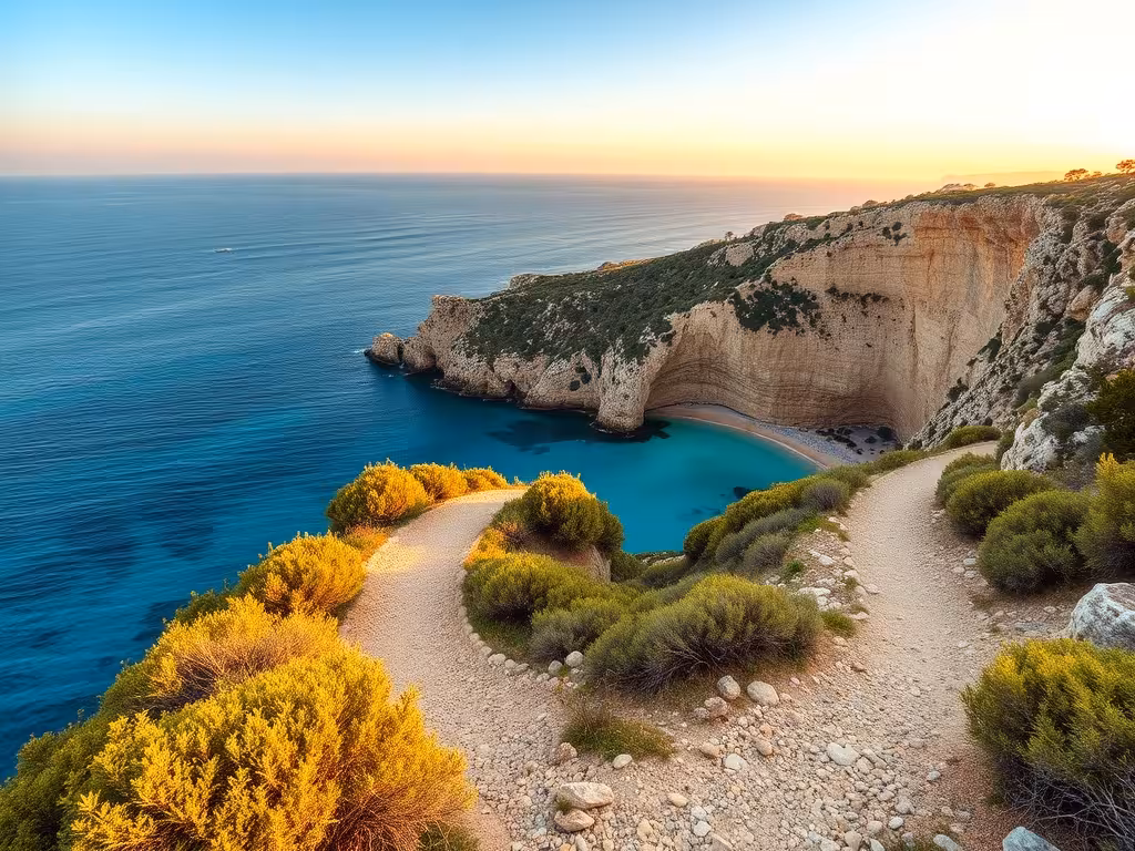 Sentier de randonnée des plages de Sperone : vue panoramique sur Grand et Petit Sperone depuis le point de vue côtier.