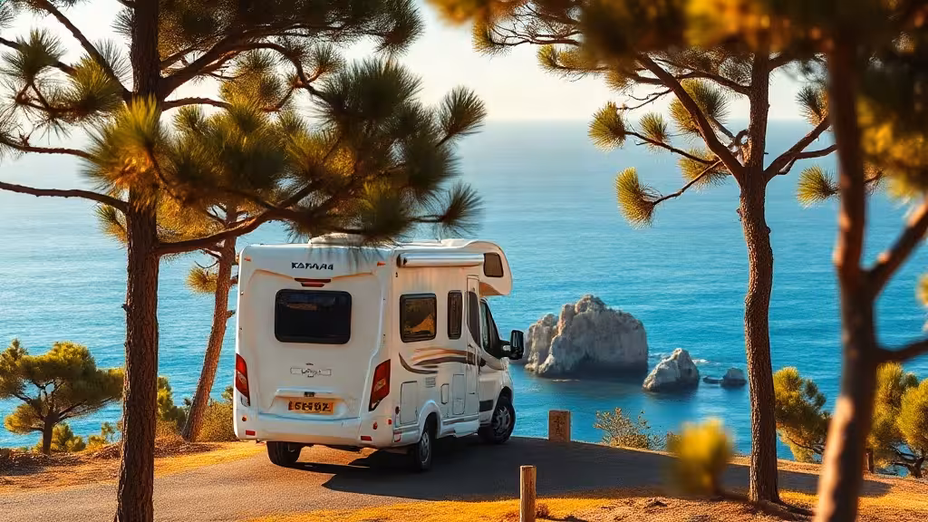 Camping-car face à la Méditerranée, illustration du prix d’une location de camping-car.