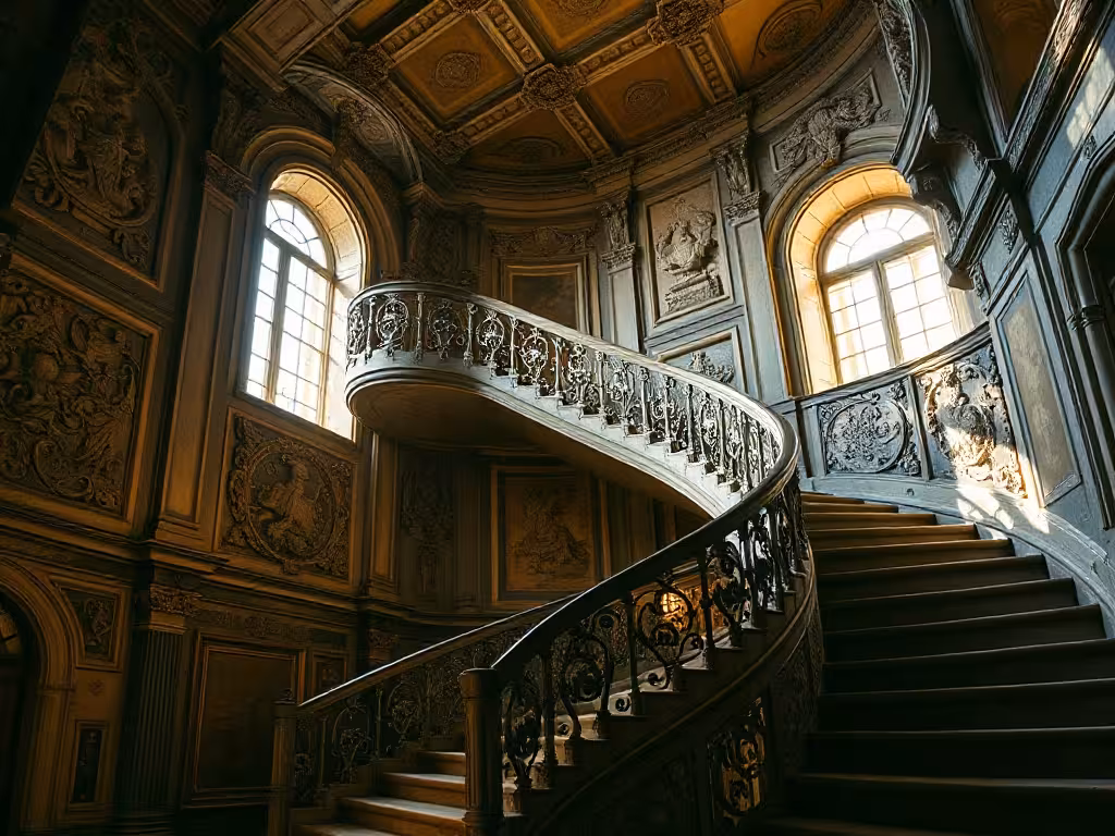 Escalier Renaissance détail architecture intérieur d'un château de la Loire en région Centre France