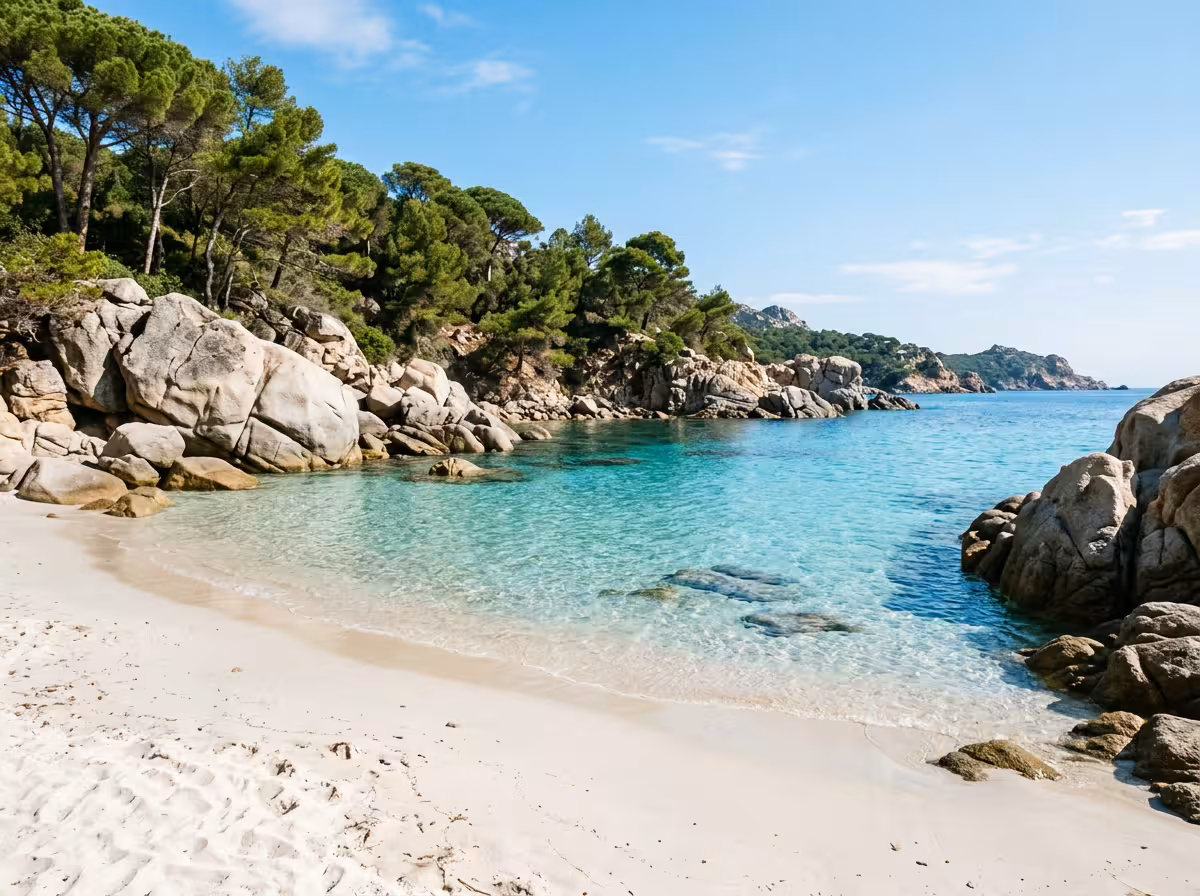 Plage de Palombaggia en Corse du sud, sable blanc et eaux cristallines turquoise